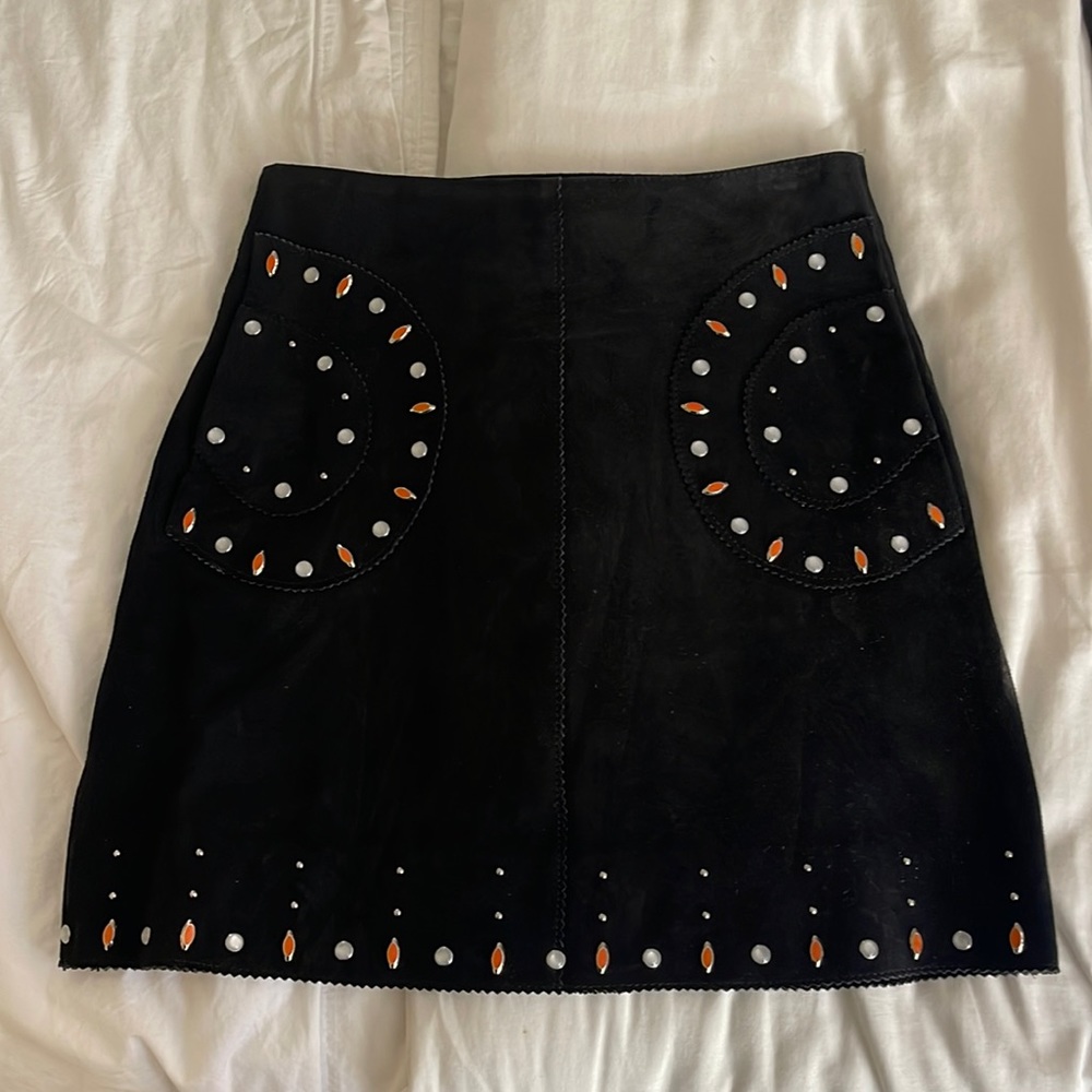 SANDRO embellished suede skirt in black goat leathe